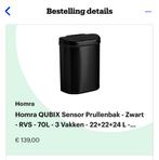 Zwarte Homra sensorprullenbak / vuilnisbak, 68 liter, 3 vaks, Huis en Inrichting, Woonaccessoires | Prullenbakken, Gebruikt, 50 tot 75 cm