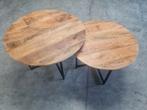 Salontafel set van 2 mangohout, Ophalen, 50 tot 100 cm, ., Rond