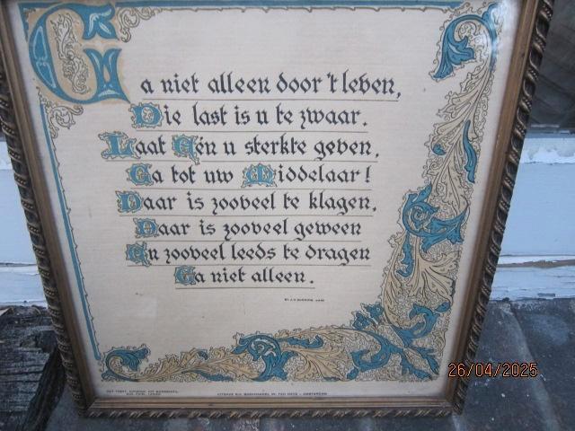 Mooi Religieus Tekst Bordje met mooi lijstje, Antiek en Kunst, Antiek | Religie, Ophalen of Verzenden