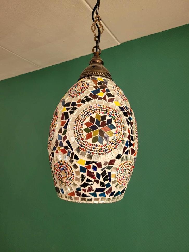 2 Oosterse Hanglampen, Huis en Inrichting, Lampen | Hanglampen, Gebruikt, Minder dan 50 cm, Glas, Metaal, Ophalen
