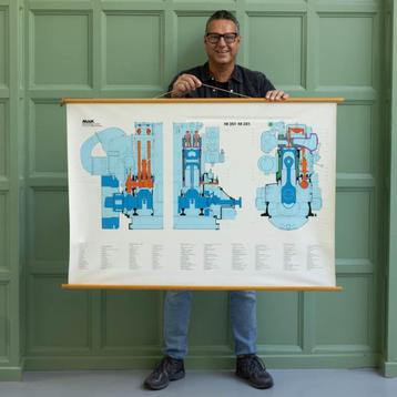 Vintage technische kaart – MaK scheepsmotor beschikbaar voor biedingen
