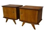 Vintage Nachtkastjes Set Van 2 Teak Fineer Jaren 60, Gebruikt, Vintage, Vintage, Minder dan 55 cm