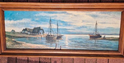 Schilderij vissersbootjes van N.GERO., Antiek en Kunst, Kunst | Schilderijen | Klassiek, Ophalen