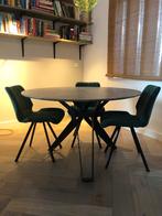 Complete Eethoek: Ronde Eiken Tafel & Groene Velours Stoelen, Huis en Inrichting, Tafels | Eettafels, Rond, Ophalen of Verzenden