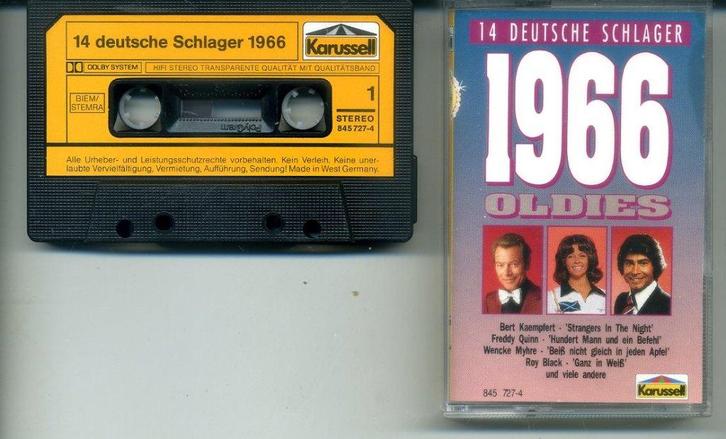 14 Deutsche Schlager 1966 cassette ZGAN, Cd's en Dvd's, Cassettebandjes, Zo goed als nieuw, Origineel, Verzamelalbums, 1 bandje