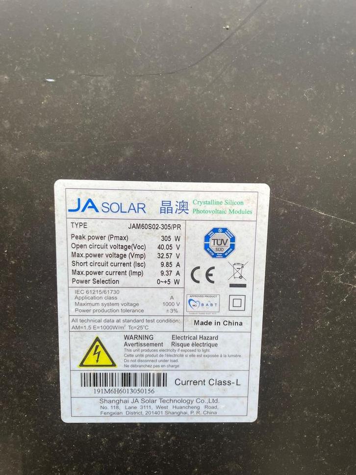 12x 305Wp Zonnepanelen - Goed Onderhouden, Doe-het-zelf en Verbouw, Zonnepanelen en Toebehoren, Gebruikt, Paneel, 200 wattpiek of meer