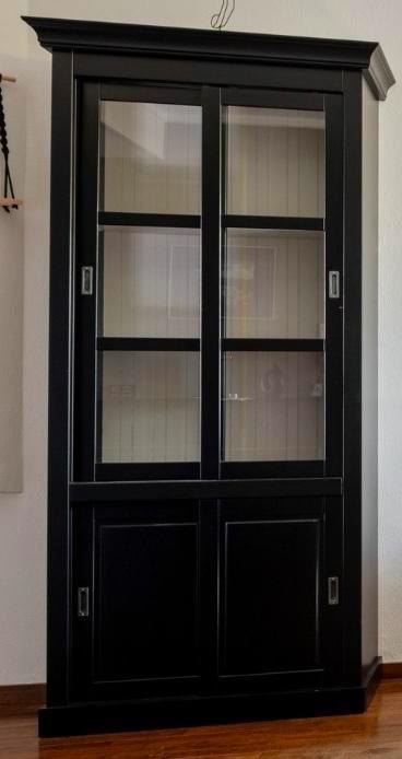 Zwarte kast met schuifdeuren - smal model, Huis en Inrichting, Kasten | Buffetkasten, Gebruikt, 200 cm of meer, Minder dan 50 cm