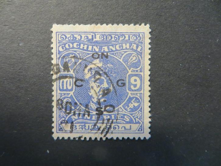 A08382: Cochin  9 pies, Postzegels en Munten, Postzegels | Azië, Ophalen of Verzenden
