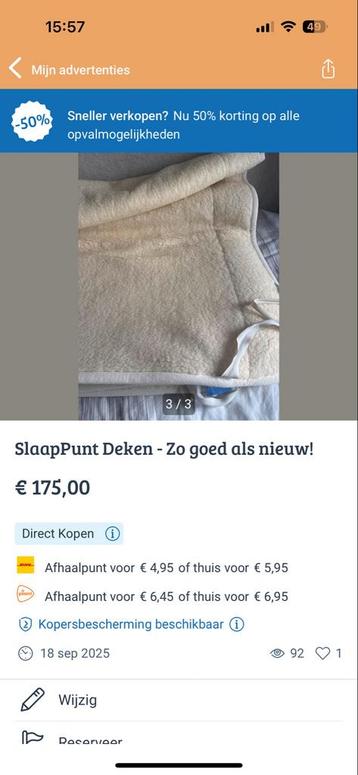 1 pers  Wollen Onderdeken van slaappunt.- Zo Goed Als Nieuw! beschikbaar voor biedingen
