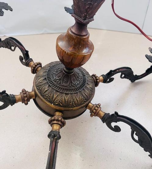 Vintage / retro 1960's - 1970's kroonluchter - brons - onyx, Huis en Inrichting, Lampen | Kroonluchters, Gebruikt, Metaal, Overige materialen
