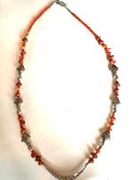 Vintage zilver en koraal ketting, Overige materialen, Gebruikt, Overige kleuren, Verzenden
