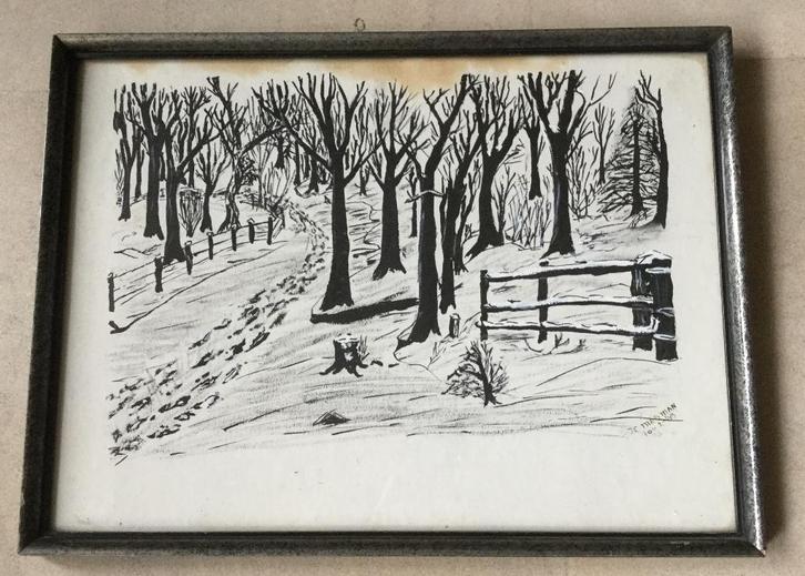 Winterlandschap gesigneerd uit 10-2-1949 ingelijst, Antiek en Kunst, Kunst | Schilderijen | Klassiek, Verzenden