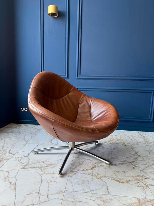 Label Hidde fauteuil leer Yak chroom onderstel, Huis en Inrichting, Fauteuils, Zo goed als nieuw, Leer, 50 tot 75 cm, Ophalen