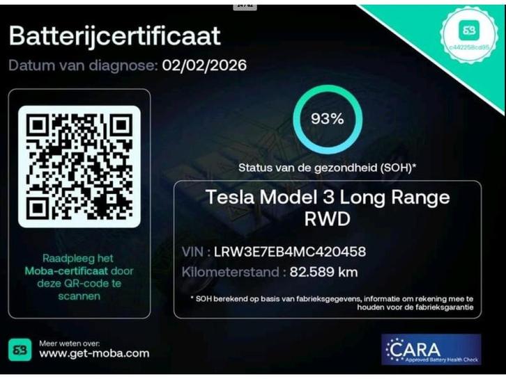 Tesla Model 3 Long Range AWD 75 kWh 93% SOH LFP, Auto's, Tesla, Bedrijf, Te koop, Model 3, 4x4, ABS, Airbags, Airconditioning