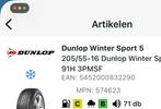 4  winterbanden Dunlop Winter Sport 5  205/55-16 91H Velg OZ, Auto-onderdelen, Ophalen, Gebruikt, 16 inch, Band(en)