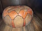 Mooie leren vintage patchwork poef - Ø58cm, H32cm, Rond, Ophalen of Verzenden, Zo goed als nieuw, Retro vintage
