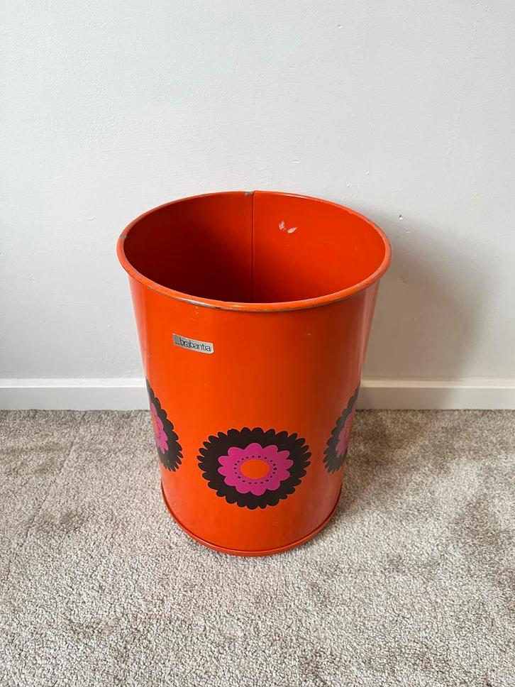 Vintage Brabantia prullenbak, 32x23,5cm. Retro 60s 70s bloem, Huis en Inrichting, Woonaccessoires | Prullenbakken, Gebruikt, Metaal