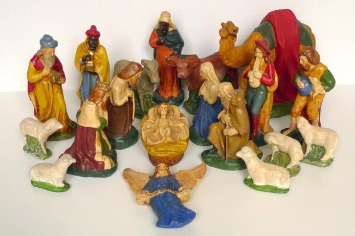 Oude gipsen kerstgroep jaren 50 - Retro kerststal optioneel, Diversen, Kerst, Gebruikt, Ophalen of Verzenden
