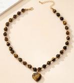 Elegante tijgeroog ketting met hartje., Sieraden, Tassen en Uiterlijk, Kettingen, Ophalen of Verzenden, Nieuw, Bruin, Overige materialen