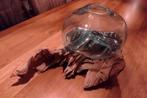 Glazen vaas gesmolten op houten stronk, Ophalen, Overige kleuren, Glas, Minder dan 50 cm