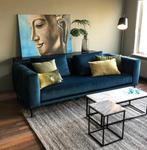 Luxe blauwe velours bank – De Rebellen Club – in prima staat, Huis en Inrichting, Ophalen, Gebruikt, Minder dan 75 cm, Driepersoons