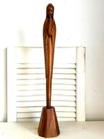 Antiek Art Deco beeld biddende Maria hout houtsnijwerk 52 cm, Ophalen, Gebruikt, Beeld(je)