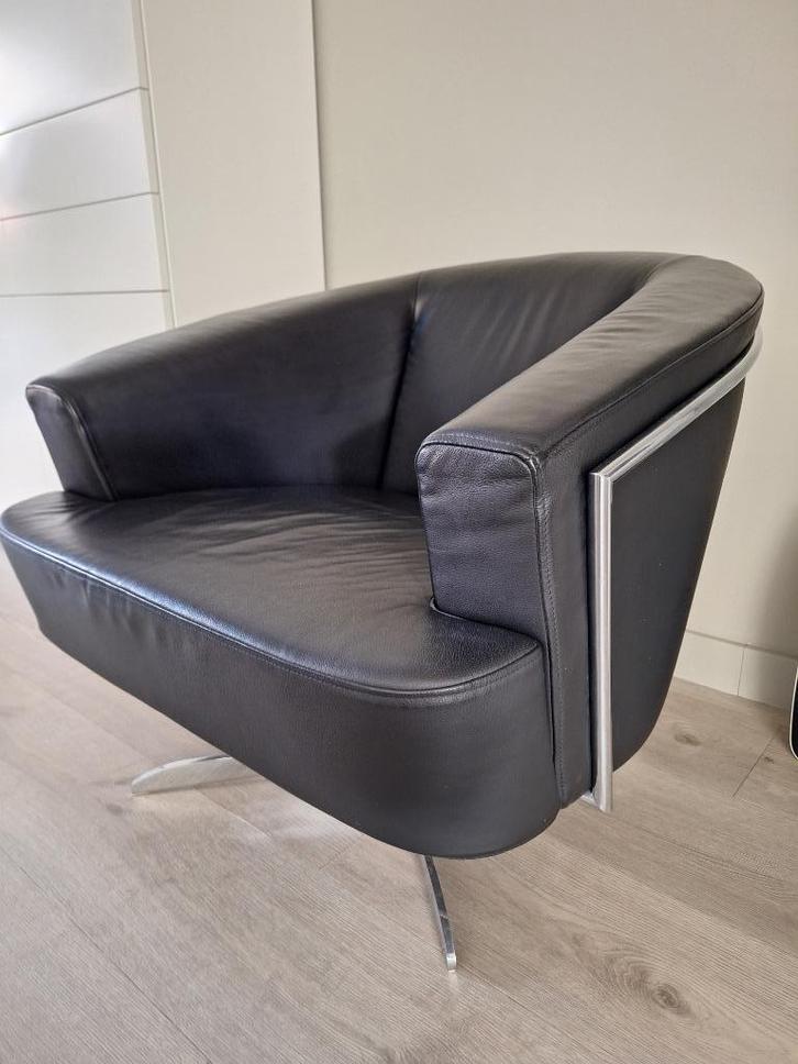 Harvink Draaifauteuil 'De Bolder', Huis en Inrichting, Fauteuils, Zo goed als nieuw, Leer, Metaal, 75 tot 100 cm, 75 tot 100 cm