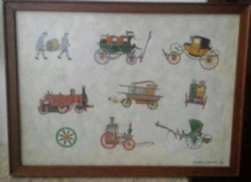 tekeningen  aquarel  oude vervoermiddelen Lentz, Antiek en Kunst, Kunst | Schilderijen | Klassiek, Ophalen