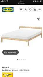 Te koop IKEA Neiden bedframe 140 x 200 cm hout + lattenbodem, Wit, Tweepersoons, Zo goed als nieuw, 200 cm