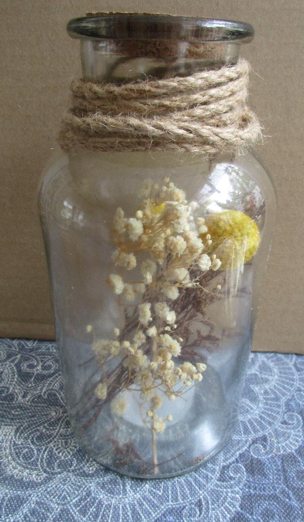 nieuw: glazen pot met droogbloemen, Huis en Inrichting, Woonaccessoires | Droogbloemen, Nieuw, Ophalen of Verzenden