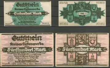 Liebenwerda 100 + 200 Mark 1922 Noodgeld 2x Biljetten c-19 j beschikbaar voor biedingen