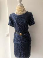 H&M pailetten set, top en rok blauw l 40 xl 42, H&M, Maat 42/44 (L), Zo goed als nieuw, Korte mouw