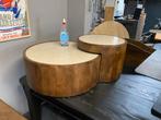 Bijzettafel set marmer/mango hout 80&50 cm hoge korting, Ophalen, Rond, Nieuw, 50 tot 100 cm
