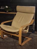IKEA Poäng Leren Fauteuil - Beuk/Beige, Gebruikt, Ophalen of Verzenden, 50 tot 75 cm, Hout