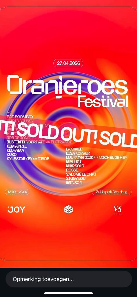 Oranje Roes ticket 2026, Tickets en Kaartjes, Evenementen en Festivals, Eén persoon, Meerdaags