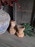 Stoere sober oude houten kandelaars, Huis en Inrichting, Woonaccessoires | Kandelaars en Kaarsen, Gebruikt, Ophalen of Verzenden