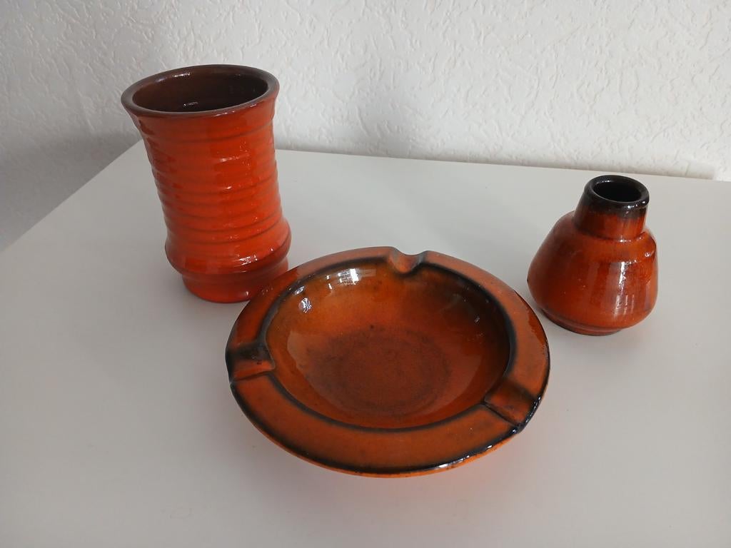 Vintage oranje vaasjes Speck schaaltje West-Germany, Ophalen of Verzenden