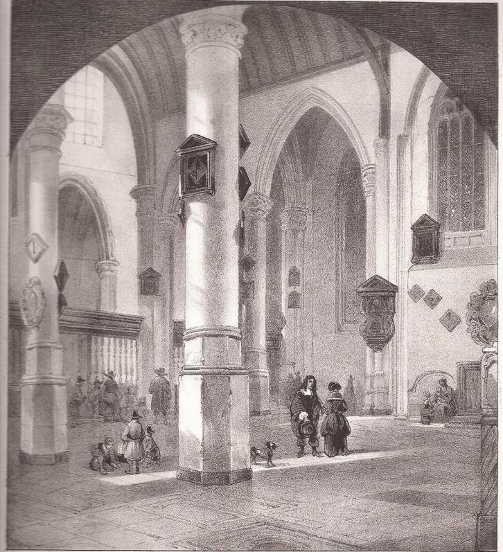 Van Vliet 'De Oude Kerk te Delft'Litho door C.C.A. Last 1847, Antiek en Kunst, Kunst | Etsen en Gravures, Ophalen of Verzenden