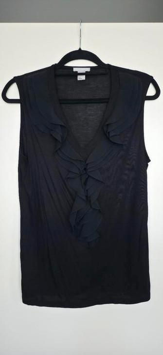 Kerst feest top zwart met ruches v-hals L 42, Kleding | Dames, Tops, Zo goed als nieuw, Maat 38/40 (M), Zwart, Zonder mouw, Ophalen of Verzenden