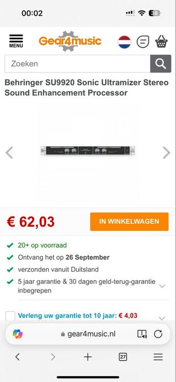 Behringer SU9920 Sonic Ultramizer - Zo goed als nieuw! beschikbaar voor biedingen