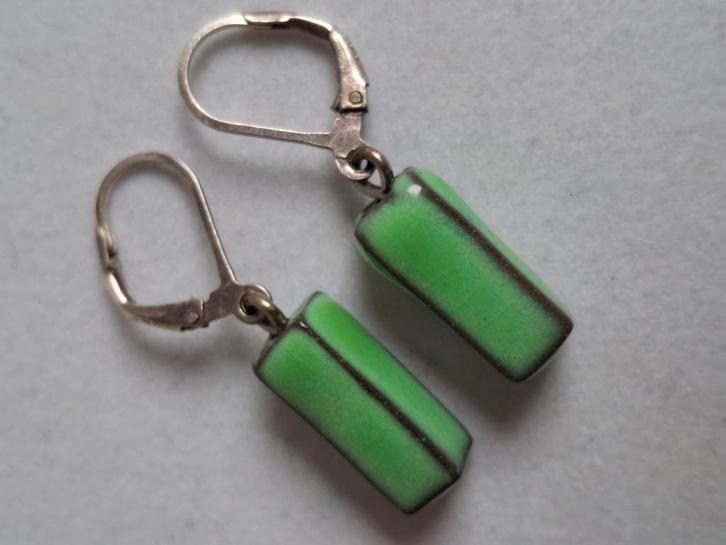 Zilv.925 oorhangers met geglazuurde keramische staafjes, Sieraden, Tassen en Uiterlijk, Oorbellen, Nieuw, Hangers, Zilver, Zilver