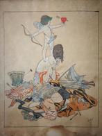 Gouache. Cupido en vrouw. Wie herkent de maker?, Antiek en Kunst, Kunst | Tekeningen en Foto's, Ophalen of Verzenden