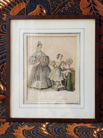 Mooie originele antieke ingelijste gravure uit Frankrijk. beschikbaar voor biedingen