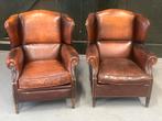 Twee Vintage Leren Fauteuils, Huis en Inrichting, Ophalen, Gebruikt, 75 tot 100 cm, Leer