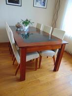 Kersenhouten eettafel , event. met 6 lederen design stoelen, Huis en Inrichting, Ophalen, Gebruikt, 100 tot 150 cm, 200 cm of meer