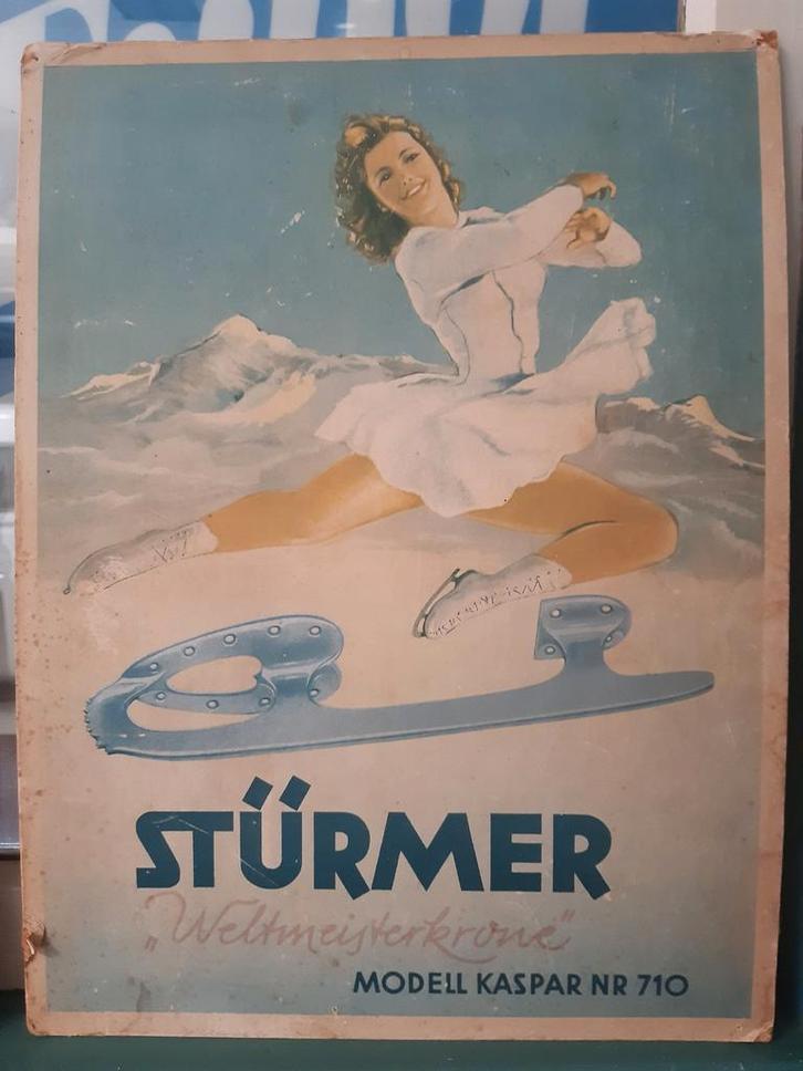 Stürmer Schaatsen Reclamebord - Vintage karton, Antiek en Kunst, Kunst | Overige Kunst, Ophalen of Verzenden