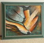Vintage abstract ingelijst B.Long schilderij 71x61cm, Antiek en Kunst, Ophalen