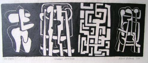 Hubert Bekman 4 figuren inkt ets tekening, Antiek en Kunst, Kunst | Etsen en Gravures, Ophalen of Verzenden