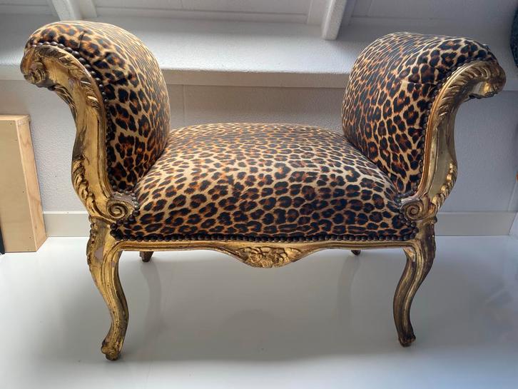 Barok Beddenbankje Luipaardprint Goudkleurig Frame, Antiek en Kunst, Antiek | Meubels | Stoelen en Banken, Ophalen