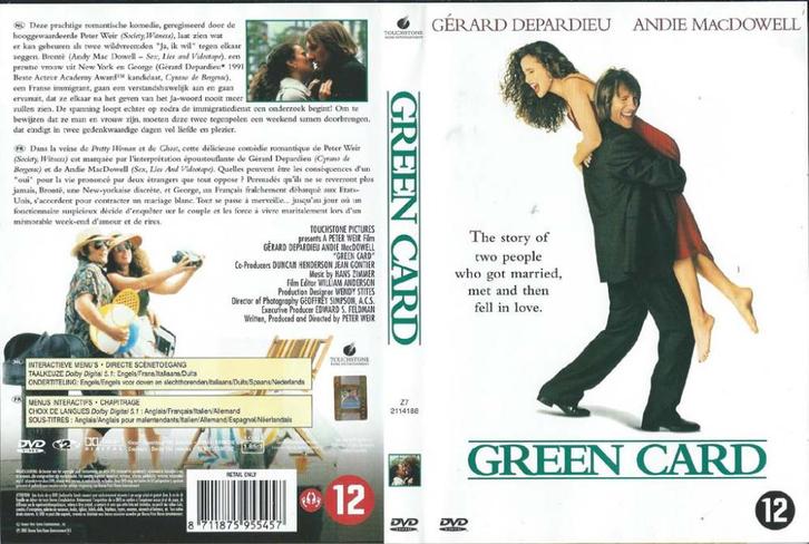 Green Card 1990 DVD met Gérard Depardieu, Andie, Cd's en Dvd's, Dvd's | Klassiekers, Zo goed als nieuw, 1980 tot heden, Alle leeftijden